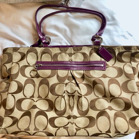 Coach XL Signature Glam Poppy Canvas/Leather - Picture 2 of 5